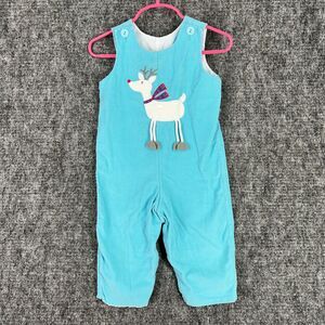 Mulberry St One Piece Baby Girl 18M‎ Blue Corduroy Christmas Reindeer Overalls